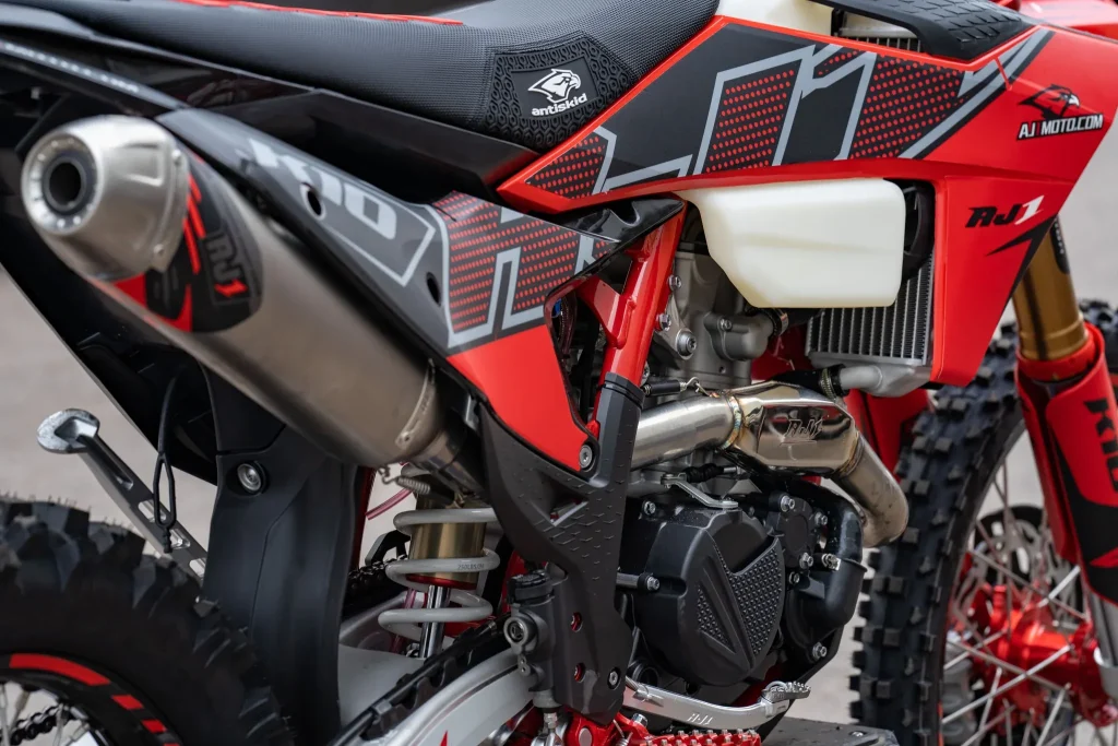 AJ1 motorcycle exhaust and frame detail