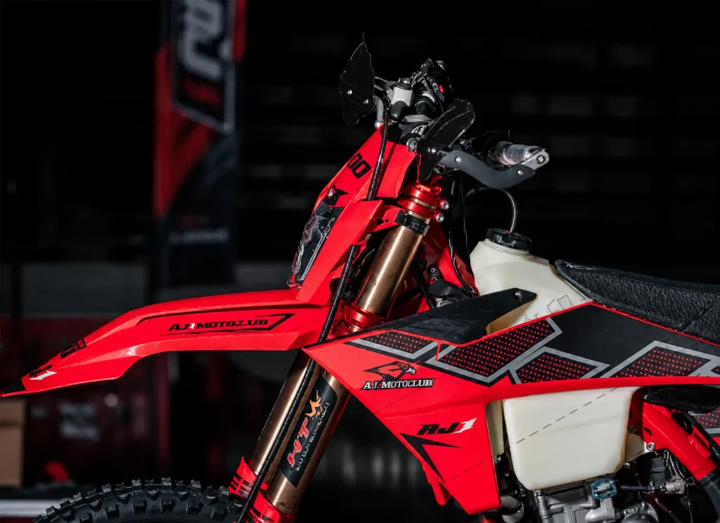 AJ1 motorcycle front view on dark background